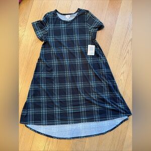 NWT NEW LuLaRoe Dress Carly Large Plaid Green Gray Pocket LULA ROE C14
